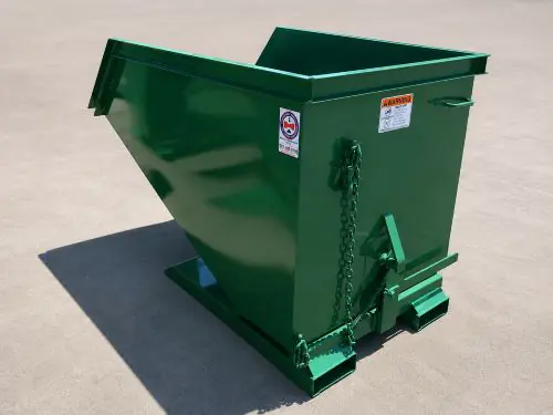 dark green Commercial 2 yard tilt hopper for warehouse waste